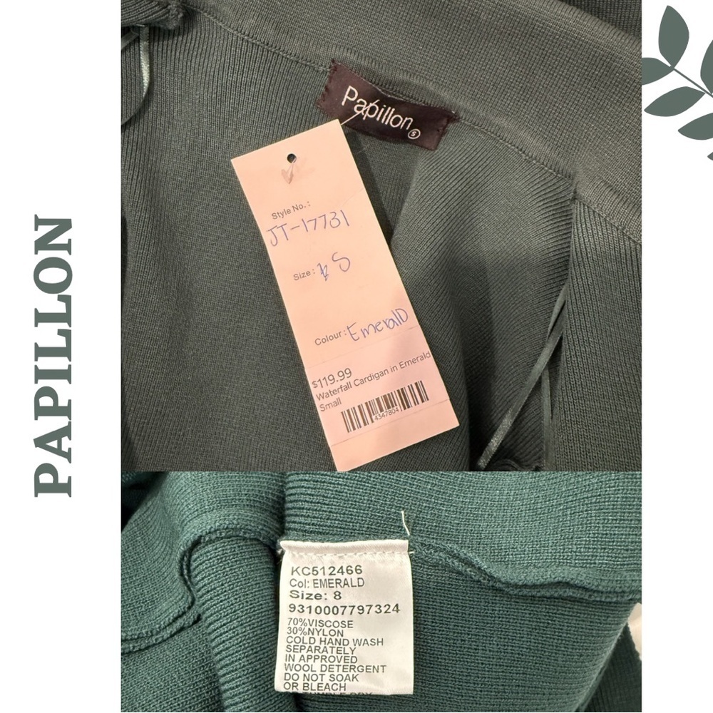 Papillon Emerald Waterfall Cardigan Jacket Small NWT - Picture 10 of 10